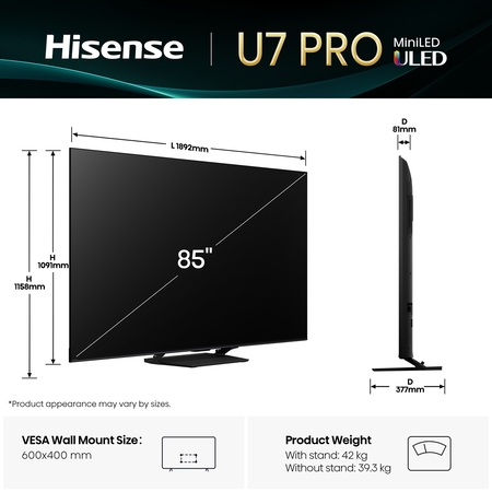 LED-телевізор Hisense 85U7Q PRO  (7134202) Изображение