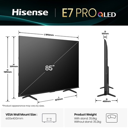 LED-телевізор Hisense 85E7Q PRO  (7134221) Изображение