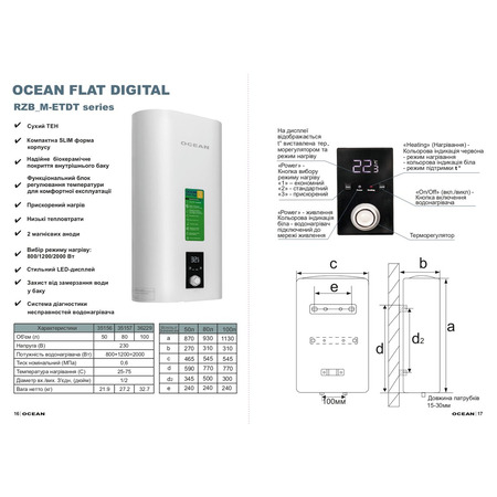 Водонагрівач OCEAN FLAT RZB80M, ET+DT (80л Digital) Зображення