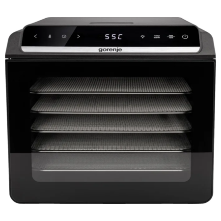 Сушарка для продуктів Gorenje FDK600DB 580Вт, піддонів - 6x1.5см, діаметр - 25см, макс - 75°С, дисплей, пластик+метал, чорний (ERFDK600DB) Изображение