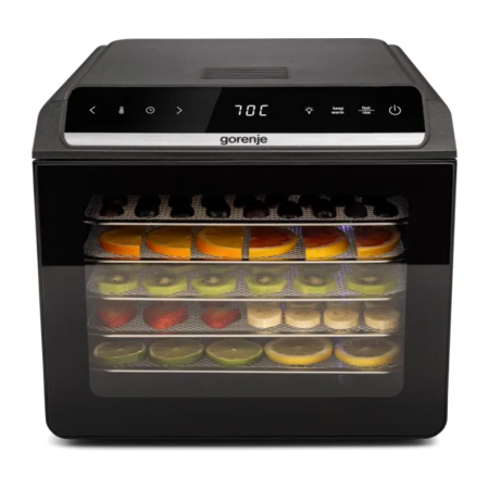 Сушарка для продуктів Gorenje FDK600DB 580Вт, піддонів - 6x1.5см, діаметр - 25см, макс - 75°С, дисплей, пластик+метал, чорний (ERFDK600DB) Зображення