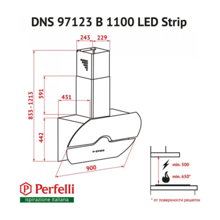 Кухонна витяжка Perfelli DNS 97123 B 1100 BL LED Strip Зображення