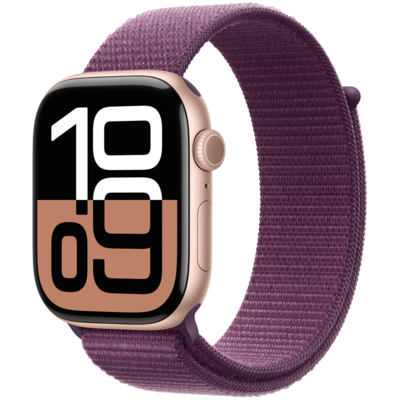 Смарт-годинник Apple Watch Series 10 GPS 46mm Rose Gold Aluminum Case w. Plum Sport Loop (MWWV3) Изображение