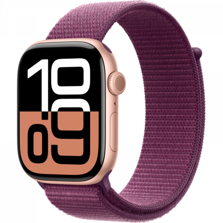 Смарт-годинник Apple Watch Series 10 GPS 46mm Rose Gold Aluminum Case w. Plum Sport Loop (MWWV3) Изображение