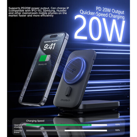 Універсальна мобільна батарея Choetech Magnetic 10000mAh Qi-2 15W Black (B750-CCBK) Изображение