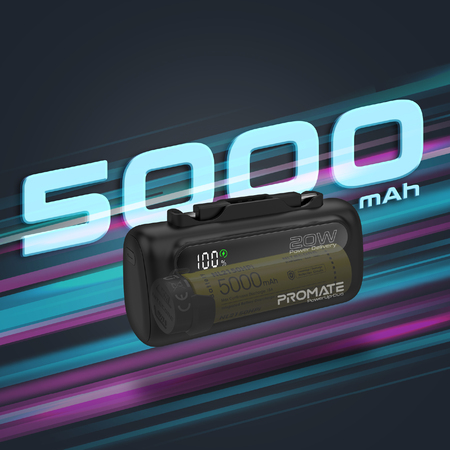 Універсальна мобільна батарея Promate PowerUp-Duo 5000mAh 20W Black Изображение