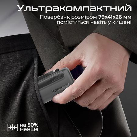 Універсальна мобільна батарея Promate PowerUp-Duo 5000mAh 20W Black Изображение