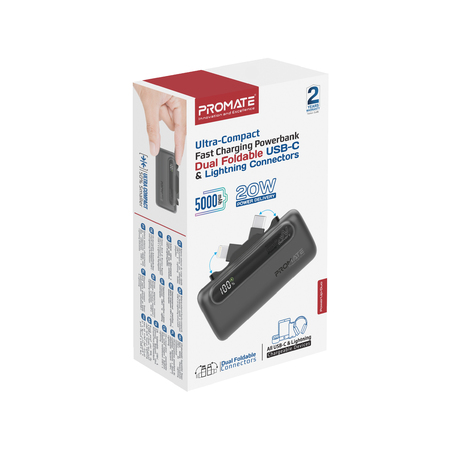 Універсальна мобільна батарея Promate PowerUp-Duo 5000mAh 20W Black Изображение