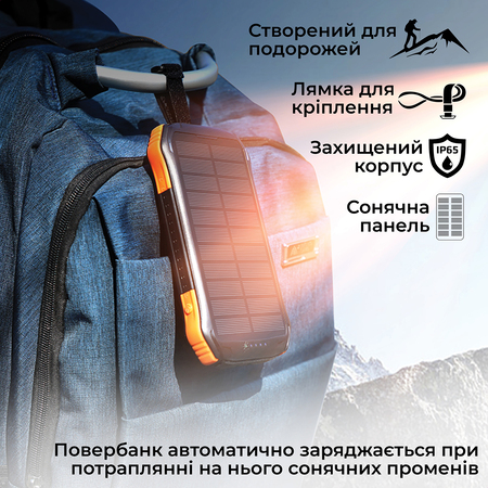 Універсальна мобільна батарея Promate SolarTank-10PDQi 10000mAh 20W Black Изображение