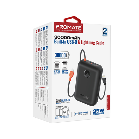 Універсальна мобільна батарея Promate PowerPod-30 30000mAh 35W Black Изображение