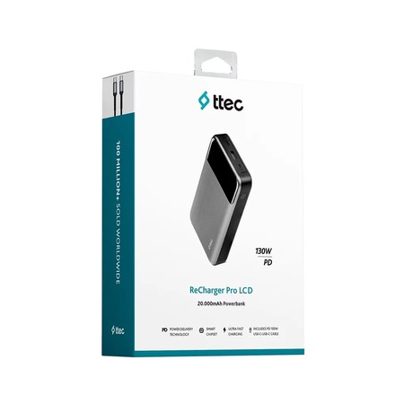 Універсальна мобільна батарея Ttec 20000mAh ReCharger Pro LCD PD 130W Space Gray (2BB218UG) Изображение