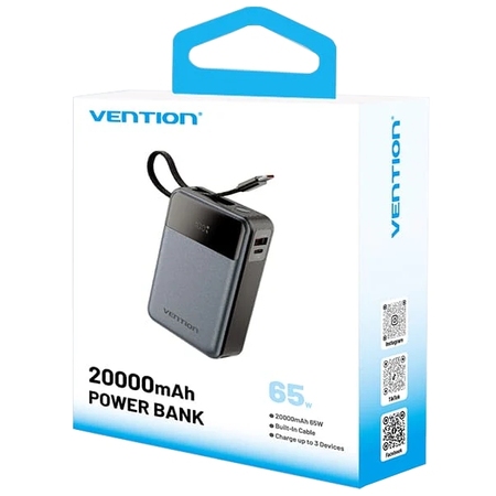 Універсальна мобільна батарея Vention 20000mAh PD, QC 3.0 Black (FHYB0) Изображение