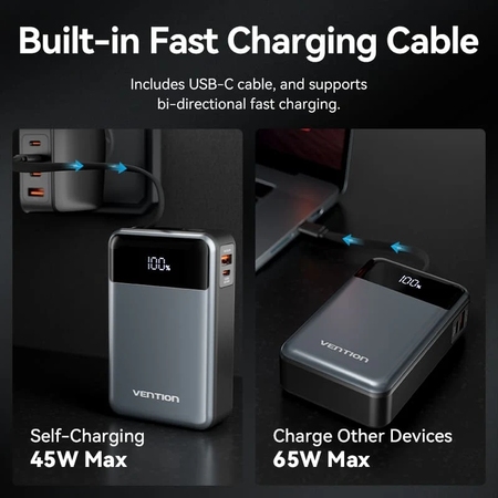 Універсальна мобільна батарея Vention 20000mAh PD, QC 3.0 Black (FHYB0) Изображение