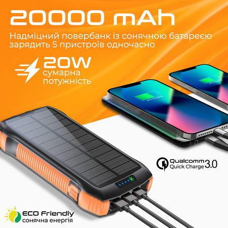 Універсальна мобільна батарея Promate SolarTank-20PDQI 20W 20000mAh Black Изображение