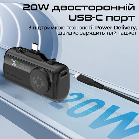Універсальна мобільна батарея Promate PowerUp-Trio 5000mAh 20W Black Изображение