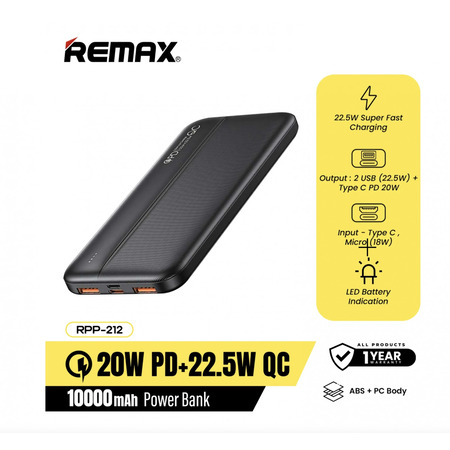 Універсальна мобільна батарея Remax RPP-212 Tinyl 10000mAh Black (RPP-212) Изображение