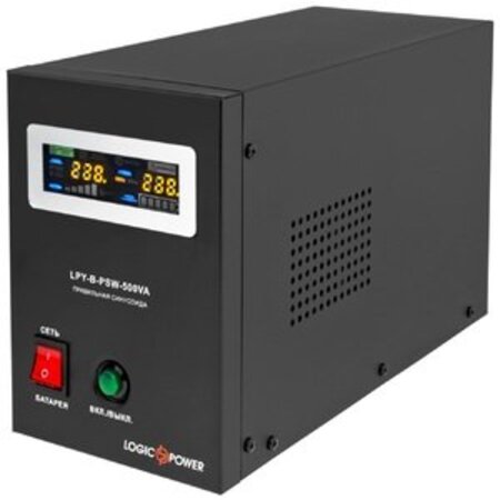 Джерело безперебійного живлення LogicPower LPY-B-PSW-500VA+ (350Вт)5A/10A, Lin.int., AVR, 2 x евро, LCD, метал, з правильною синусоїдою 12V Зображення