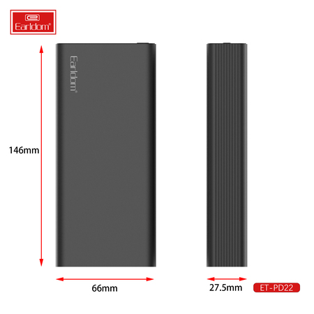 Універсальна мобільна батарея Earldom ET-PD22 20000mAh Black (PB-000122) Зображення