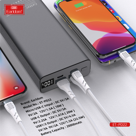 Універсальна мобільна батарея Earldom ET-PD22 20000mAh Black (PB-000122) Зображення