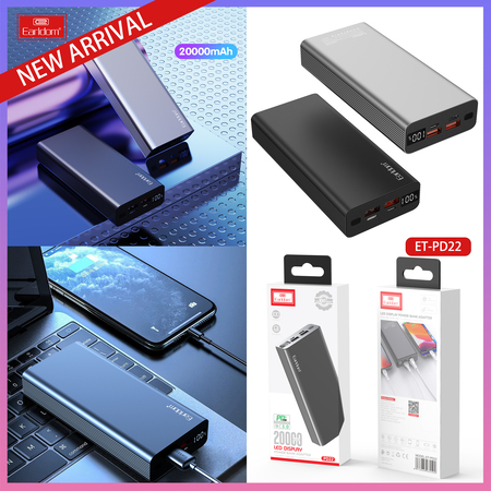 Універсальна мобільна батарея Earldom ET-PD22 20000mAh Black (PB-000122) Зображення