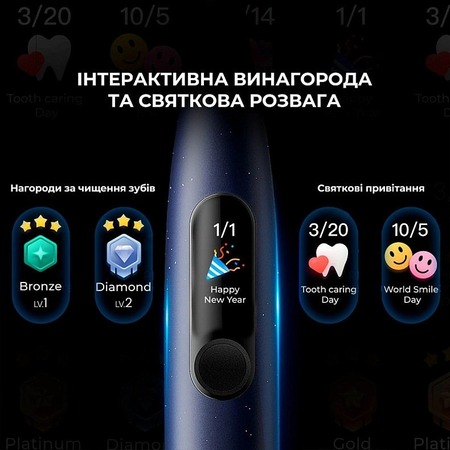 Розумна зубна електрощітка Oclean X Plus Pro Digital Blue (6970810556186) Зображення