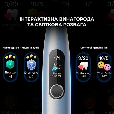 Розумна зубна електрощітка Oclean X Plus Pro Digital Silver (6970810556179) Зображення