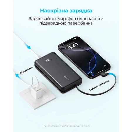 Універсальна мобільна батарея Anker Zolo 20000mAh 22.5W Black (A110EH11) Зображення