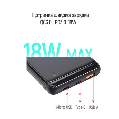 Універсальна мобільна батарея ColorWay Slim PD 10000mAh Black (CW-PB100LPG3BK-PD) Зображення