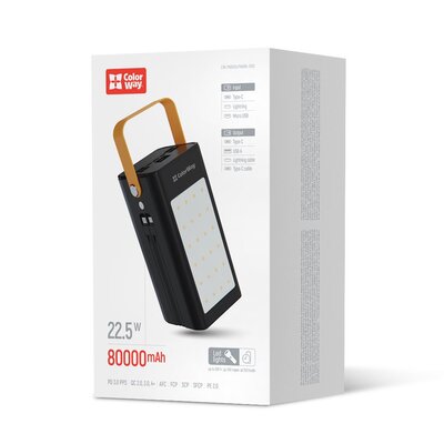 Універсальна мобільна батарея ColorWay LCD/Lamp 80000mAh Black (CW-PB800LPA8BK-PDD) Зображення