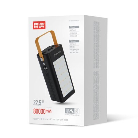 Універсальна мобільна батарея ColorWay LCD/Lamp 80000mAh Black (CW-PB800LPA8BK-PDD) Зображення