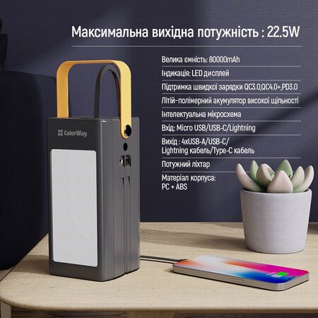 Універсальна мобільна батарея ColorWay LCD/Lamp 80000mAh Black (CW-PB800LPA8BK-PDD) Зображення