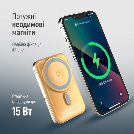 Універсальна мобільна батарея ColorWay 15W MagSafe & Watch Wireless 10000mAh Amber (CW-PB100LPA2Y-WPDD) Зображення