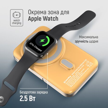 Універсальна мобільна батарея ColorWay 15W MagSafe & Watch Wireless 10000mAh Amber (CW-PB100LPA2Y-WPDD) Зображення