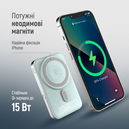 Універсальна мобільна батарея ColorWay 15W MagSafe & Watch Wireless 10000mAh Aquamarine (CW-PB100LPA2MT-WPDD) Зображення