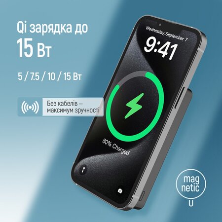 Універсальна мобільна батарея ColorWay 15W MagSafe 10000mAh Black (CW-PB100LPA1BK-WPDD) Зображення