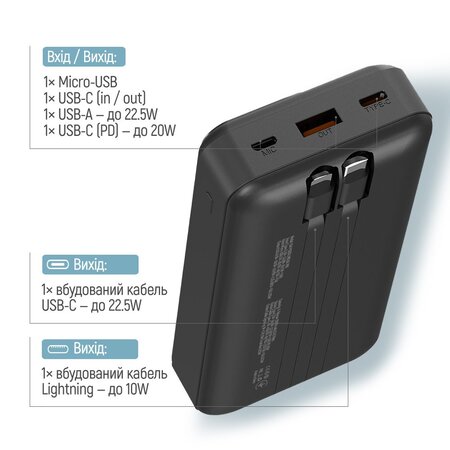 Універсальна мобільна батарея ColorWay Optimal Power 20000mAh Black (CW-PB200LPB5BK-PDD) Зображення
