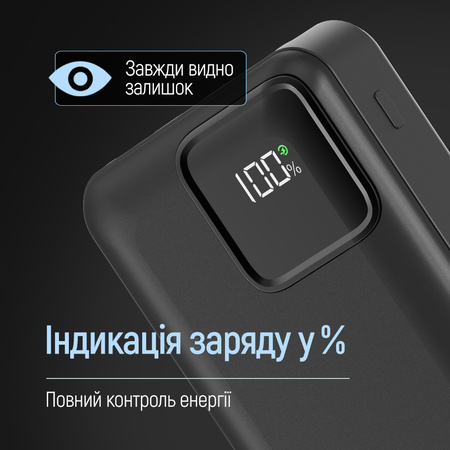 Універсальна мобільна батарея ColorWay Optimal Power 20000mAh Black (CW-PB200LPB5BK-PDD) Зображення