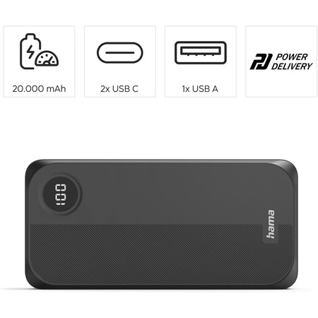 Універсальна мобільна батарея Hama 20000mAh 15W Black (00201755) Зображення