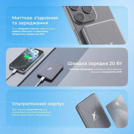 Універсальна мобільна батарея Proove X-Core 20W 5000mAh Gray (PNXC20010003) Зображення