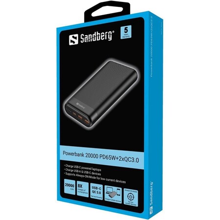 Універсальна мобільна батарея Sandberg Powerbank 20000mAh PD 65W Black (420-62) Зображення