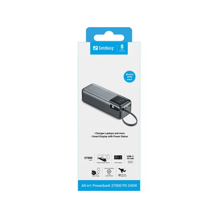 Універсальна мобільна батарея Sandberg All-in1 27000mAh PD 240W Grey (421-31) Зображення