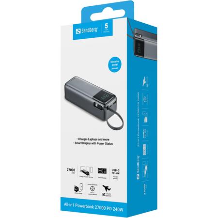 Універсальна мобільна батарея Sandberg All-in1 27000mAh PD 240W Grey (421-31) Зображення
