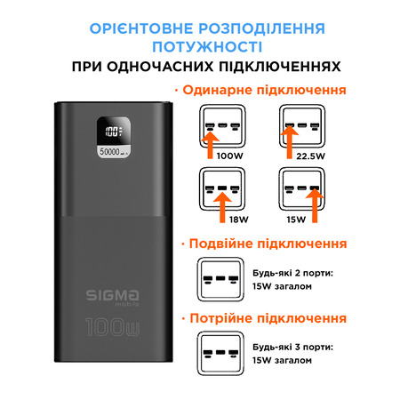 Універсальна мобільна батарея Sigma mobile X-Power SI50A6QLX 50000mAh Black (4827798741313) Зображення