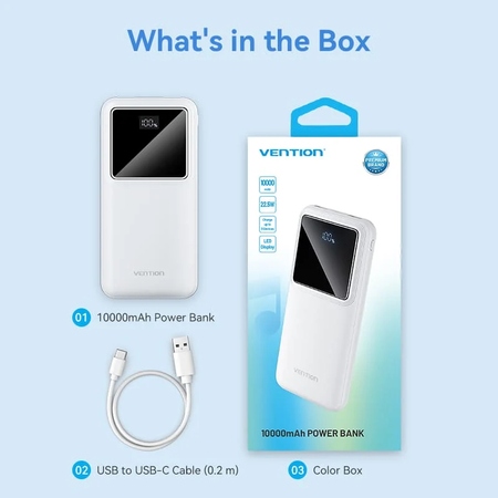 Універсальна мобільна батарея Vention 10000mAh PD QC 3.0 White (FHKW0) Зображення