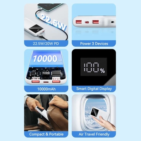Універсальна мобільна батарея Vention 10000mAh PD QC 3.0 White (FHKW0) Зображення