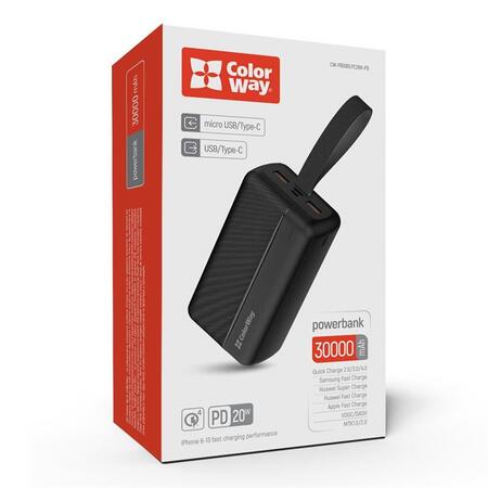 Універсальна мобільна батарея ColorWay High-power 2 30000mAh Black (CW-PB300LPC2BK-PD) Зображення