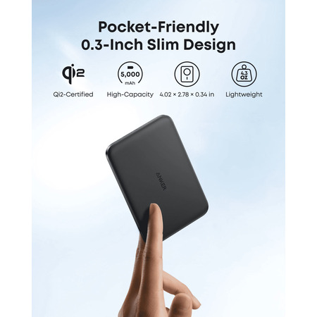 Універсальна мобільна батарея Anker Nano MagGo Slim 5000mAh 20W Black (A1665H11) Зображення