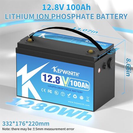 Акумулятор Kepworth LiFePO4 12V/100AH (1280W*h) (46,5х25,5х31 см, для будинку, котла, сонячних батарей) Изображение