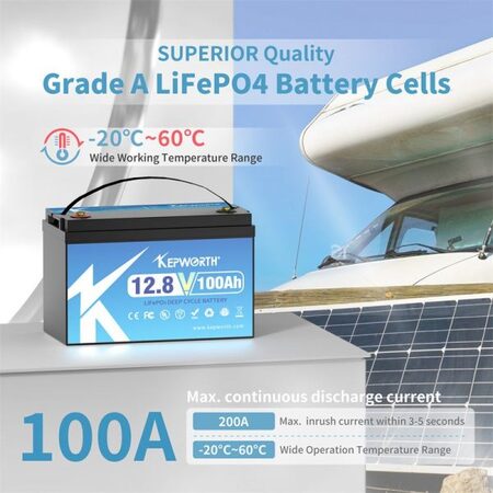 Акумулятор Kepworth LiFePO4 12V/100AH (1280W*h) (46,5х25,5х31 см, для будинку, котла, сонячних батарей) Изображение