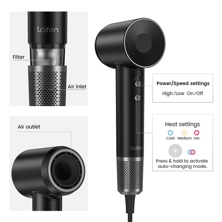 Фен для волосся Laifen Swift Premium з іонізацією, Platinum Black Изображение